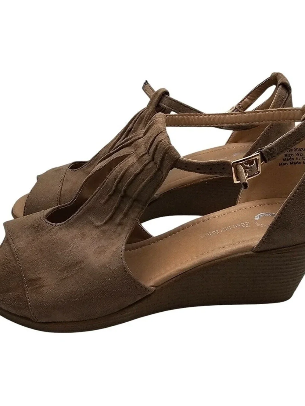 TPU Comfortfoam Womens Sz 9.5 Wedge Ankle Strap High Heel Shoes Beige